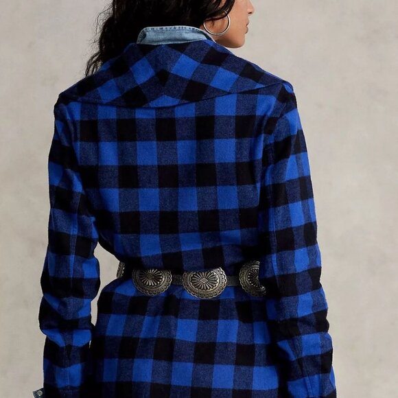 POLO RALPH LAUREN Checked Belted Shawl Collar Jacket XS Fringe Blue NEW $328 - Picture 4 of 14